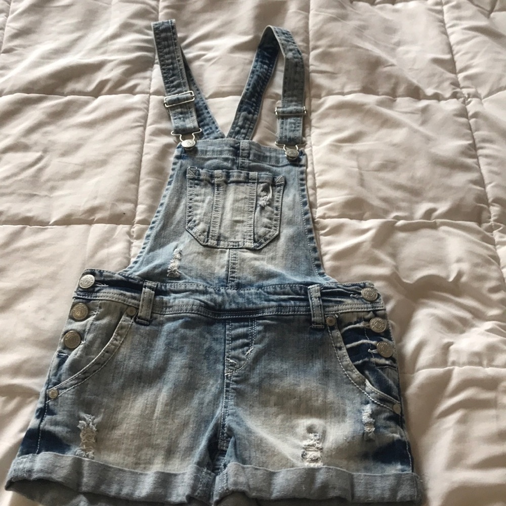 Denim overall shorts